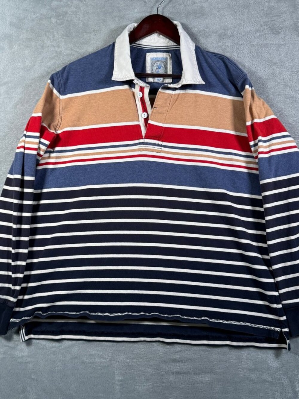 Lands End Rugby Shirt Mens XL Multicolor Striped Long Sleeve Cotton *FLAW